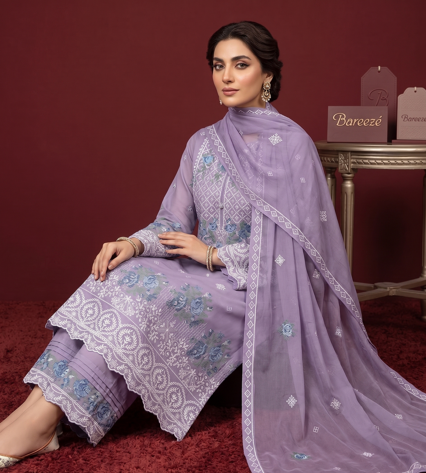 3 Piece Premium Lawn Embroidered Suit with Chicken Kari Work