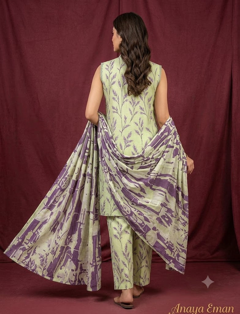 3 Piece Unstitched Printed Slub Lawn Suit