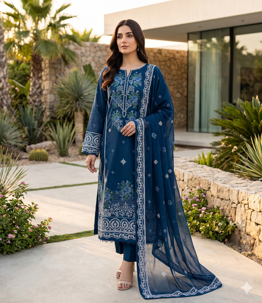 2PC Front Fully Embroidered With Boring & Sequence Work