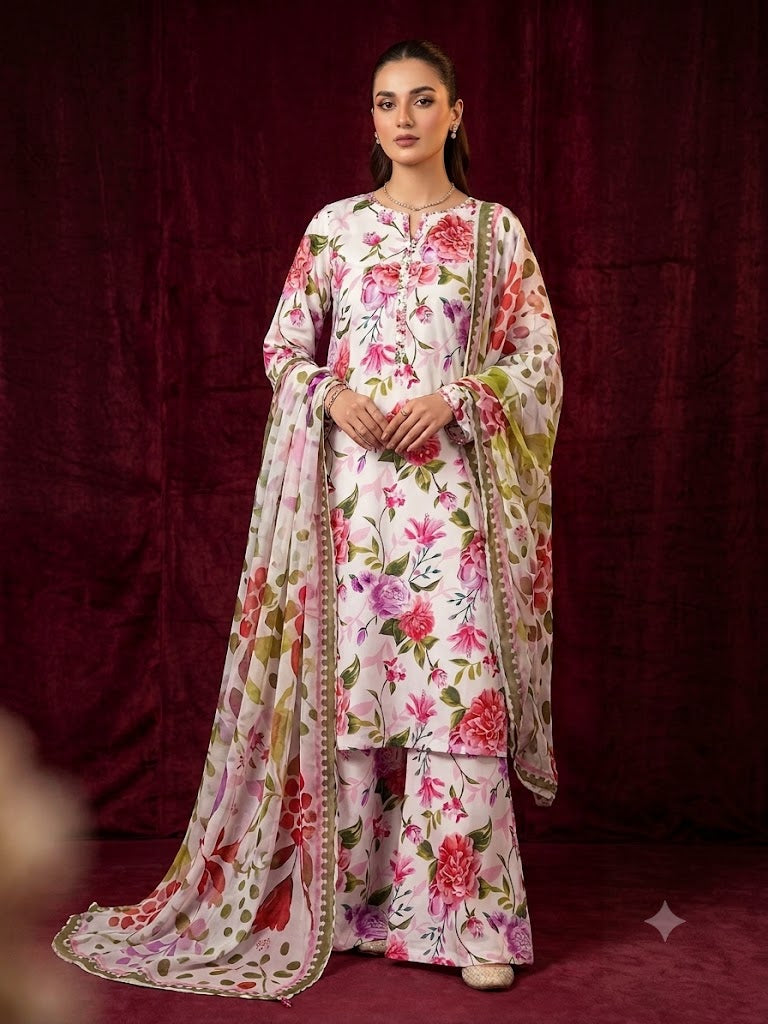 3 Piece Unstitched Printed Lawn Suit