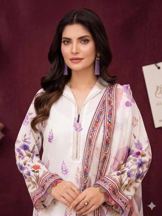 3 Peice Unstitched printed Lawn suit