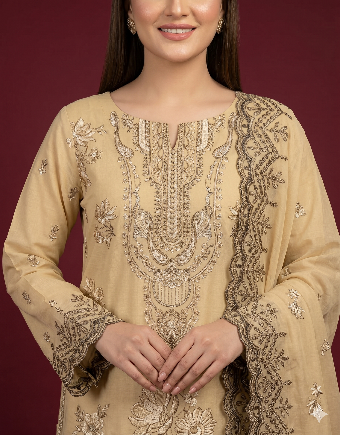 3-Piece Embroidered Lawn Dobbi Suit with Sequence Work Shirt, Makhmal Dupatta & Dyed Trouser