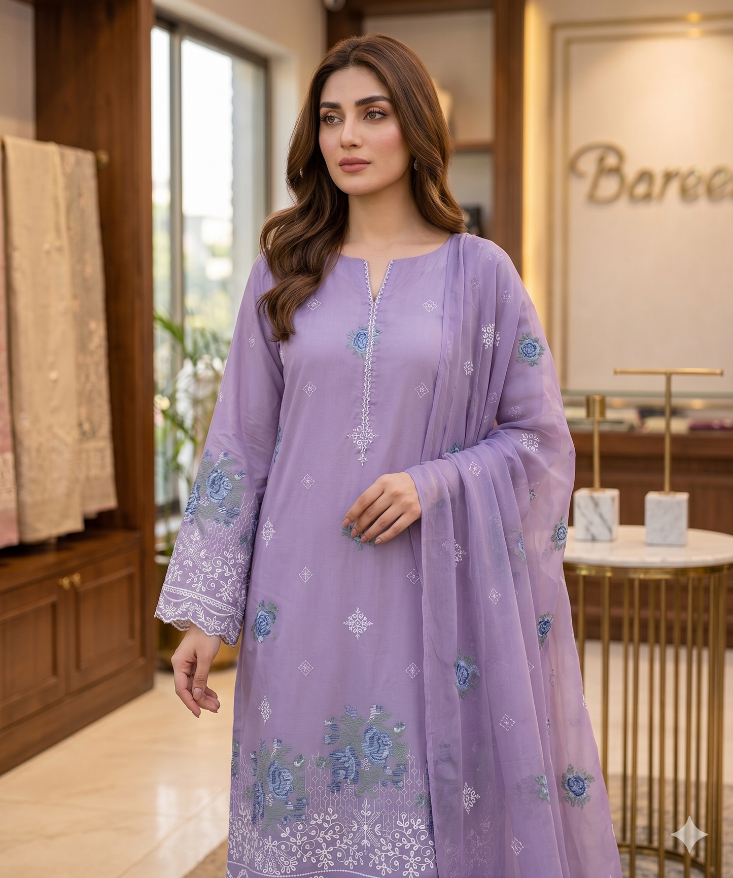 3 Piece Premium Lawn Embroidered Suit with Chicken Kari Work