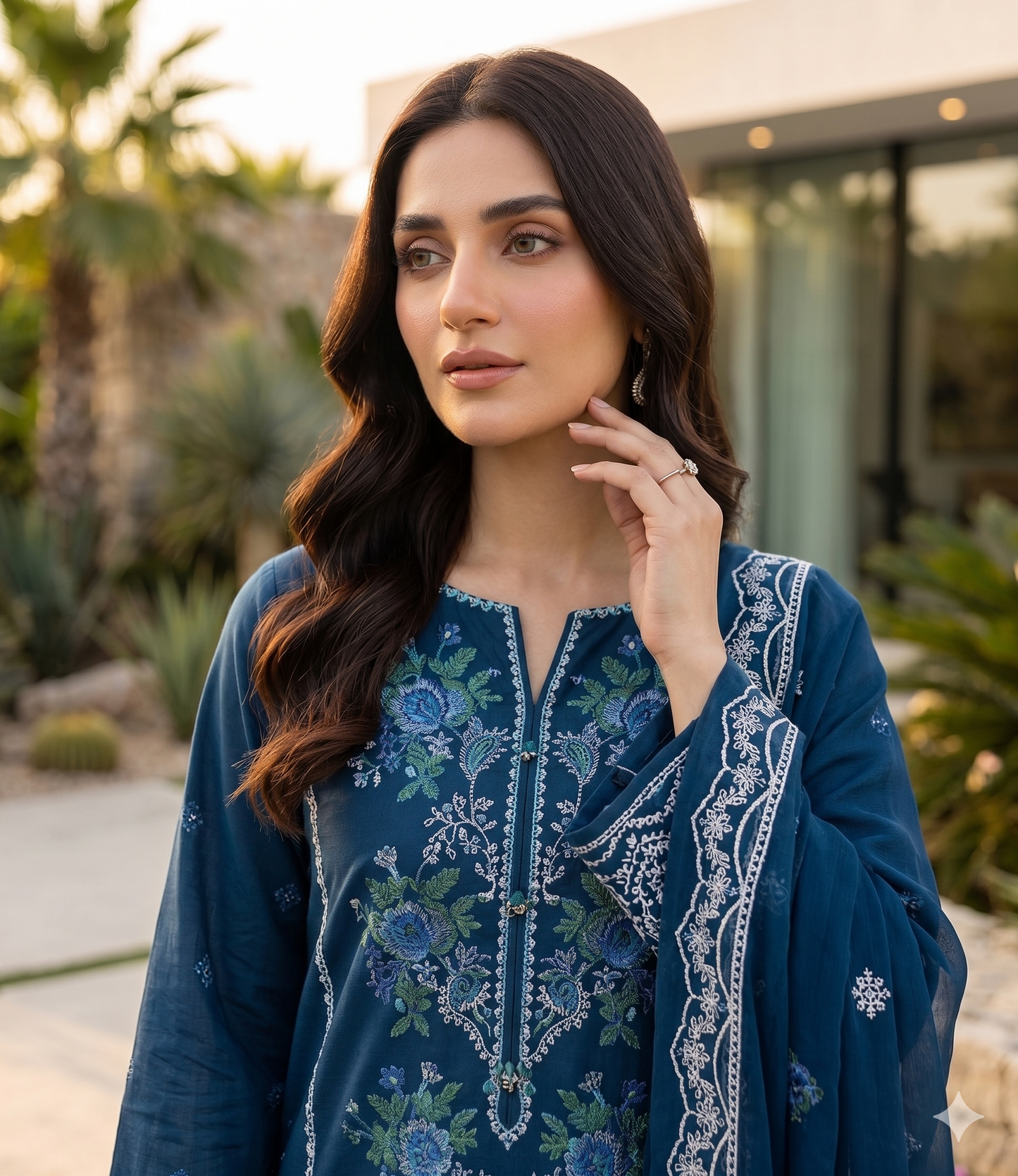 2PC Front Fully Embroidered With Boring & Sequence Work