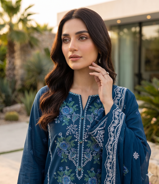 2PC Front Fully Embroidered With Boring & Sequence Work