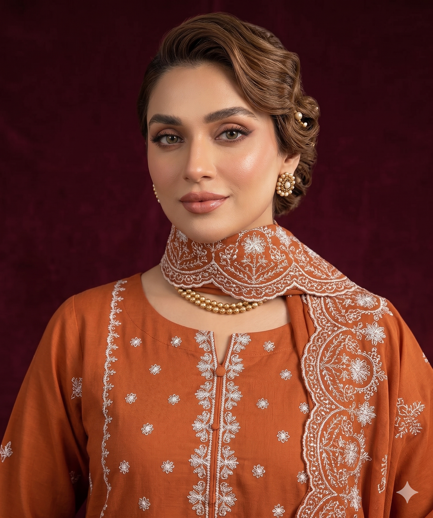 3-Piece Embroidered Dobbi Lawn Suit with Sequence Work Shirt, Embroidered Back & Sleeves, Makhmal Dupatta & Dyed Trouser