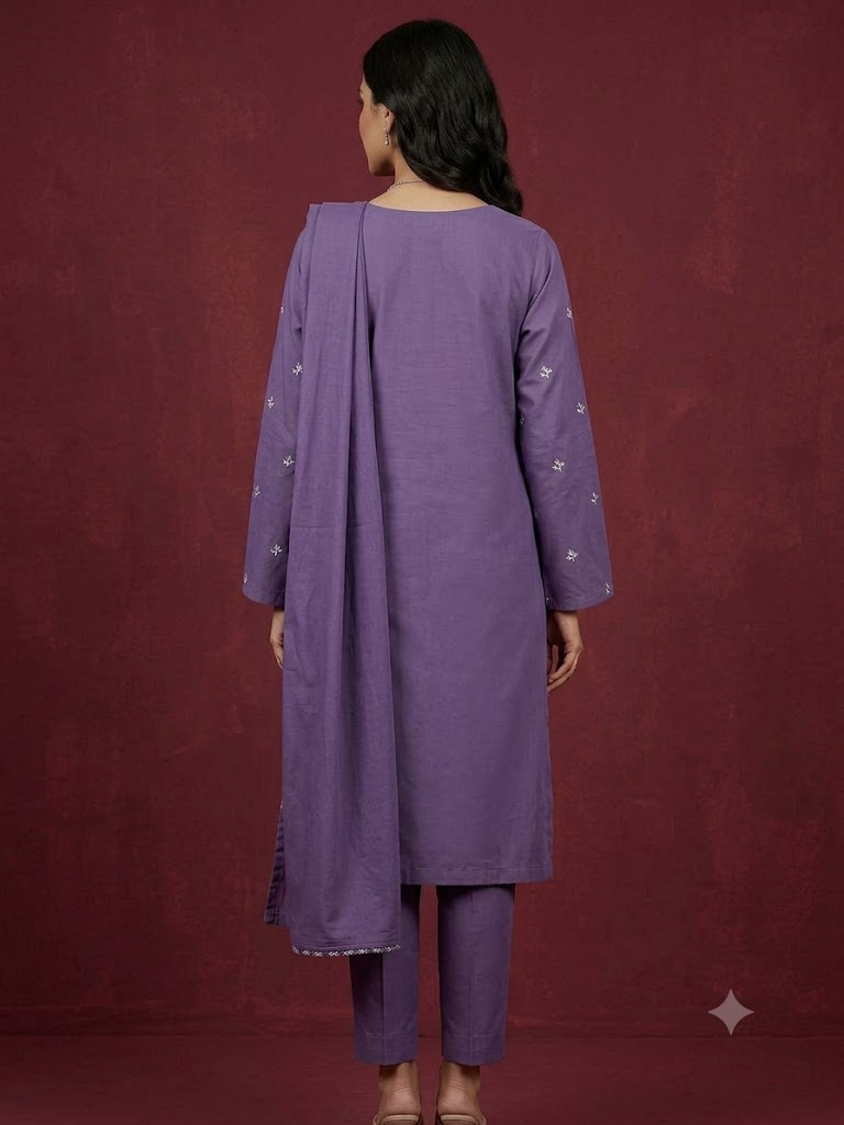 2peice Embroided bouring & sequence work Front  Sleeves booti  Back & trouser plain