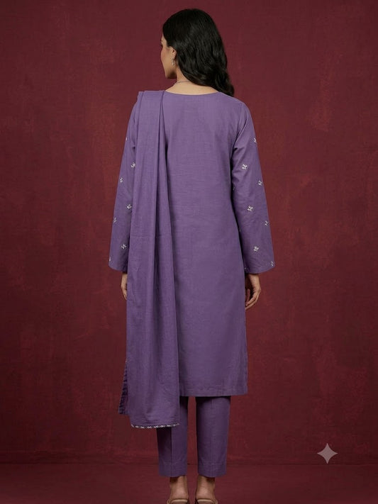 2peice Embroided bouring & sequence work Front  Sleeves booti  Back & trouser plain